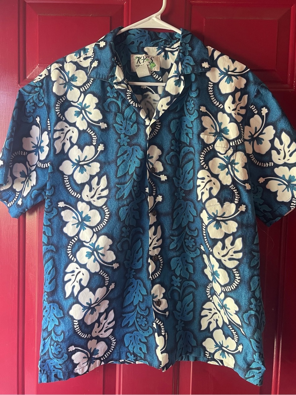 K's Men’s Blue Floral Hawaiian Button-Down Shirt